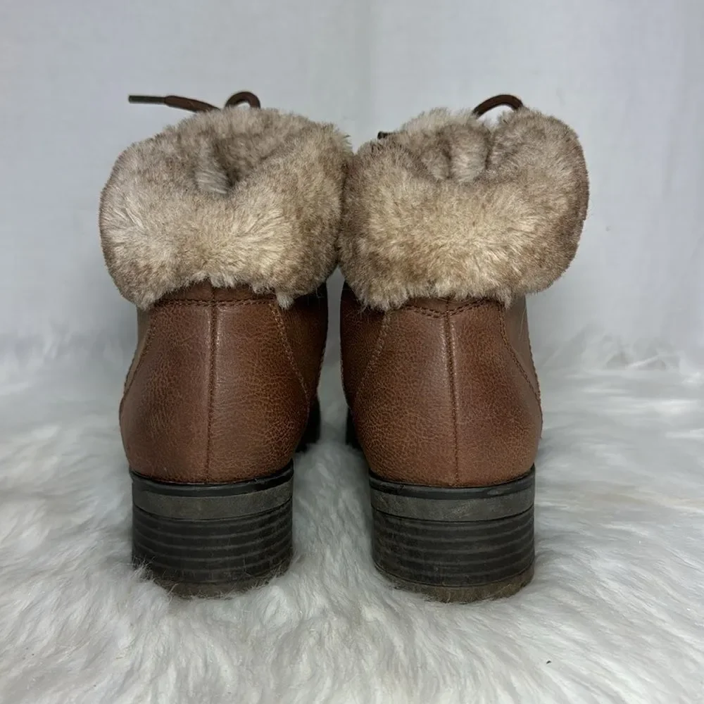 Soul By Naturalizer Quentin Brown Faux‎ Fur Lace Up Booties Sz 6